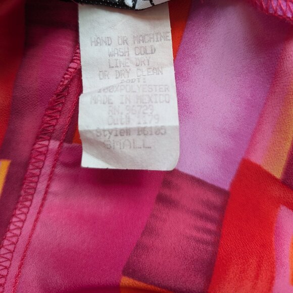 90s Vintage Tickets Mini Dress Windowpane Pink Orange Red Squares Tie Back - Picture 10 of 10